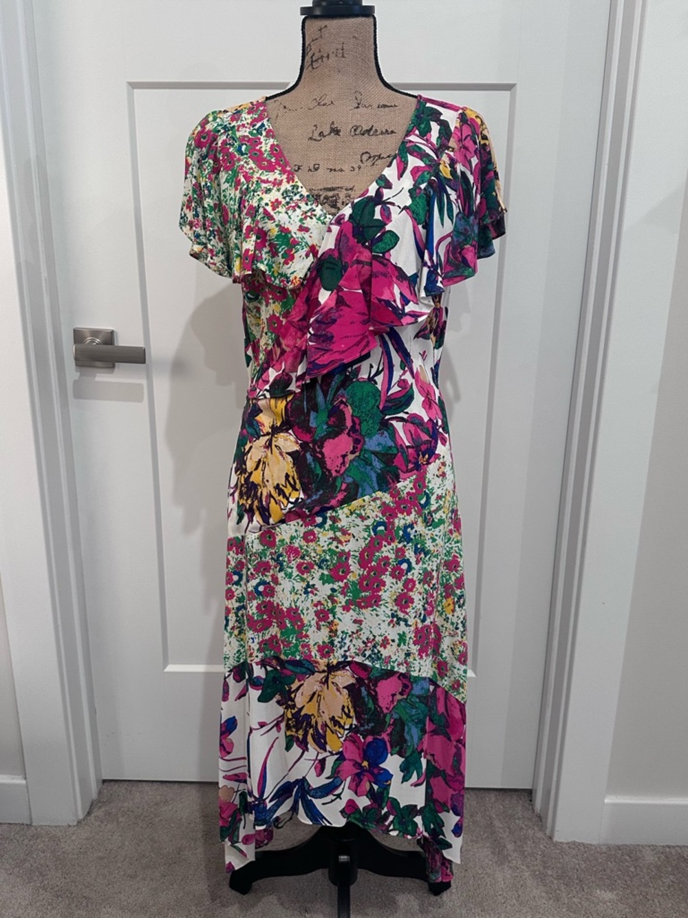 Tracy Reese X Anthropologie Floral Ruffle Maxi Dress in Pink, Green, Yellow